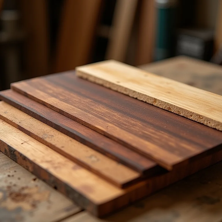 Amostras de diferentes madeiras de corpo e braço de instrumentos musicais.