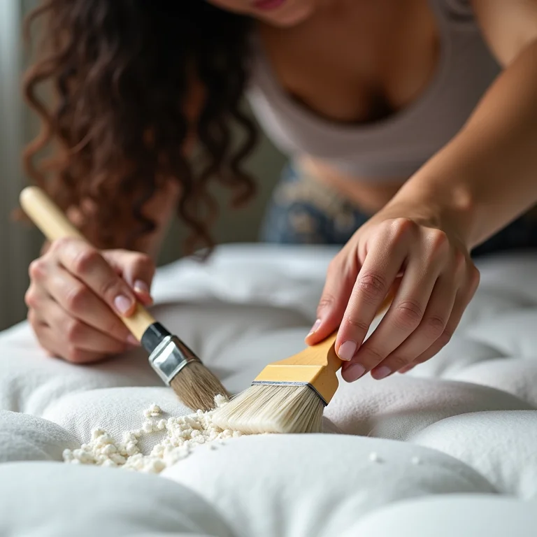 Aplicando pasta de bicarbonato em mancha de colchão