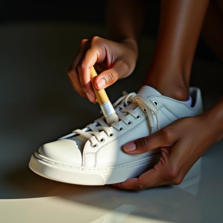 Aplicando produto para limpar sola de tênis