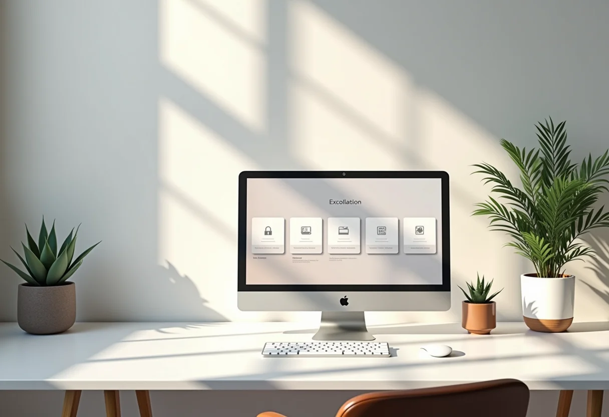 Área de trabalho de PC organizada com ícones dispostos de forma eficiente.