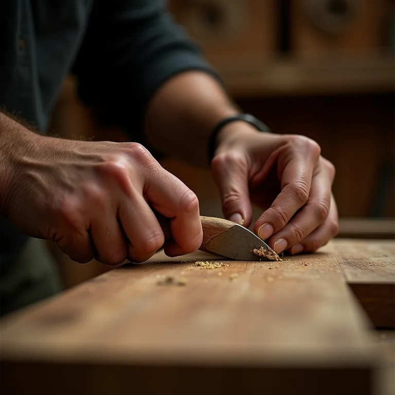 Artesão trabalhando a madeira Itaúba com ferramentas tradicionais