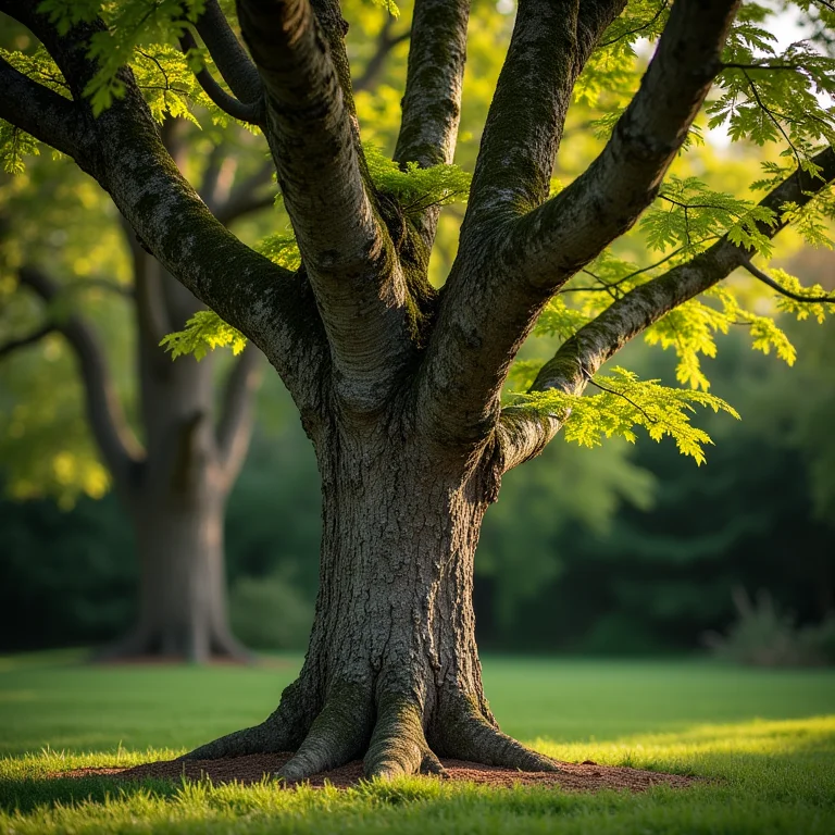 Árvore antiga com novos brotos após a poda.
