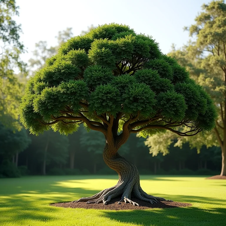 Árvore bem podada com formato estético e equilibrado.