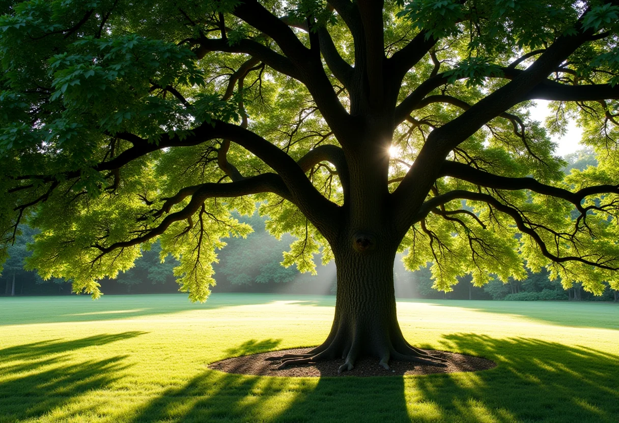 Árvore exuberante com galhos podados para cicatrização saudável