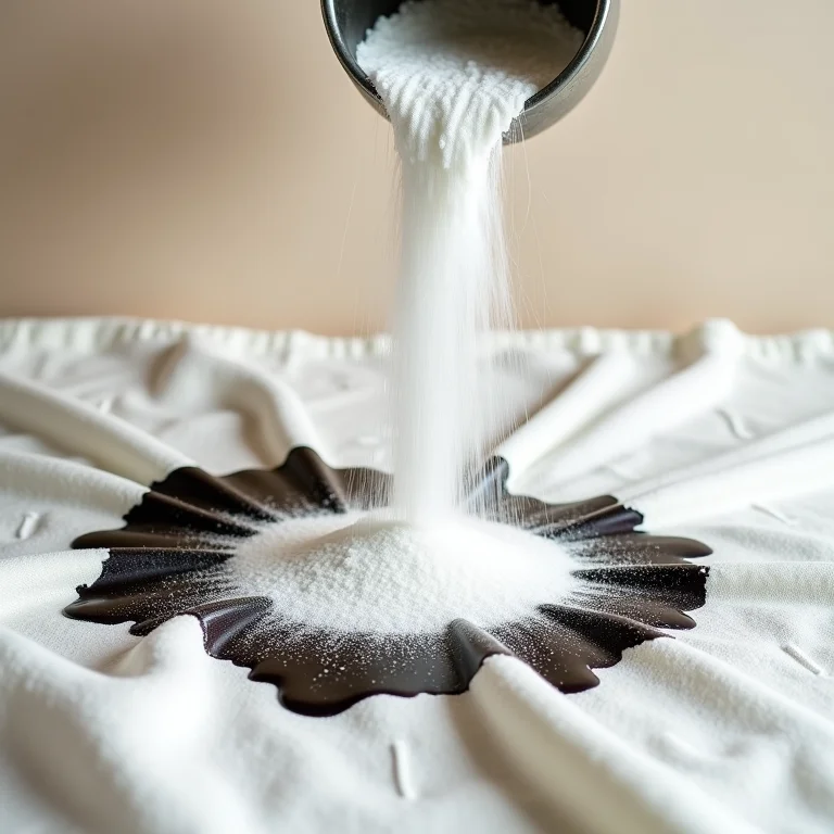Bicarbonato de sódio sendo aplicado sobre mancha em tecido