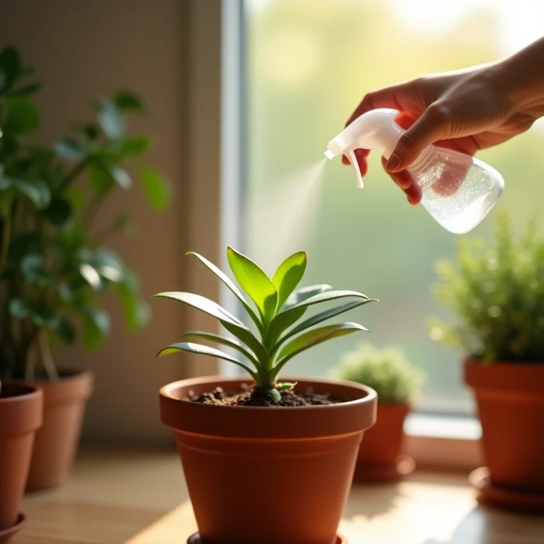 Borrifador umidificando planta.