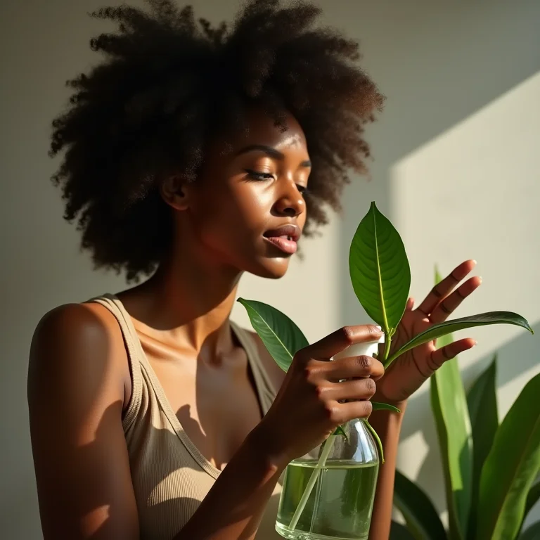 Borrifando adubo nas folhas da Calathea