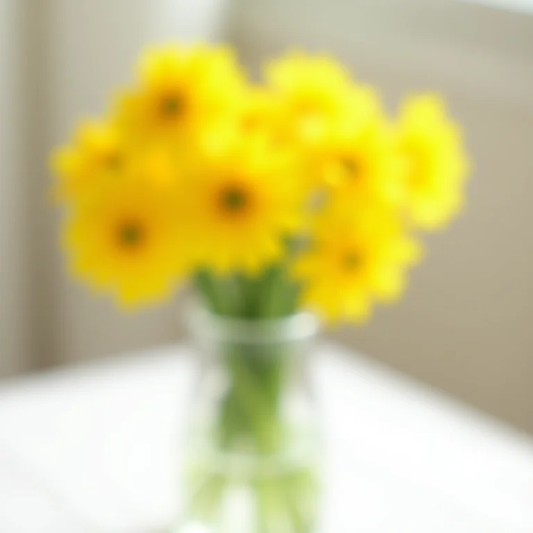 Buquê de Coreopsis amarelo em vaso de vidro