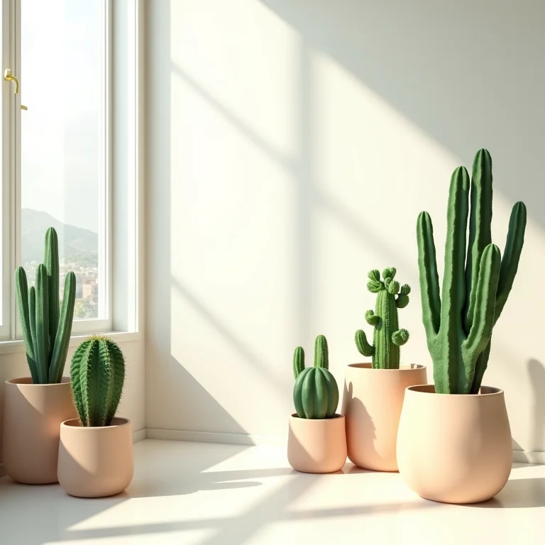 Cactos em diferentes pontos de um ambiente bem iluminado
