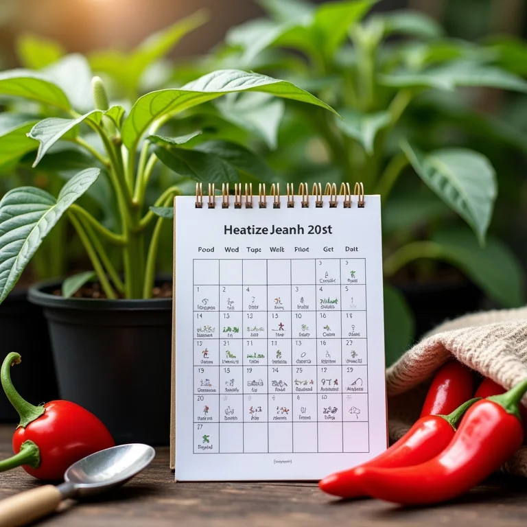 Calendário de jardinagem marcando as datas de adubação das pimenteiras.