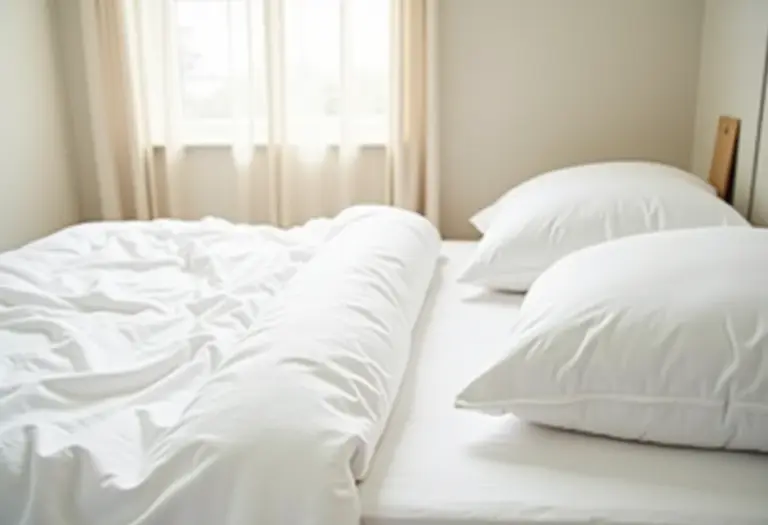 Cama aconchegante com travesseiros de fibra de paineira.