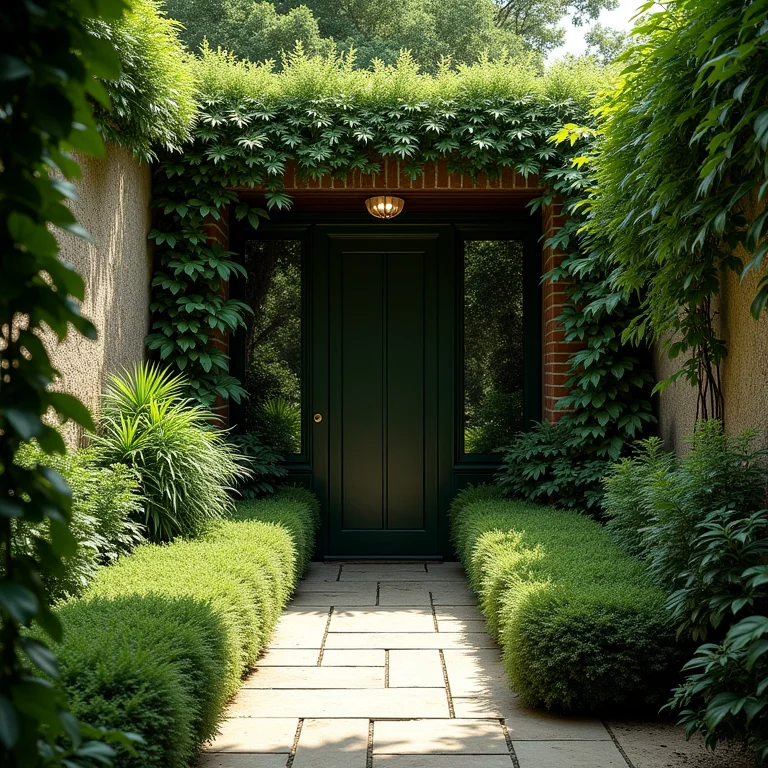 Cantinho do jardim com arbustos e trepadeiras