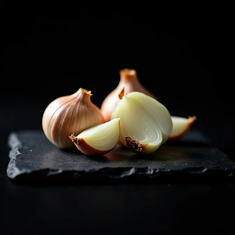 Cebola e alho crus fatiados.