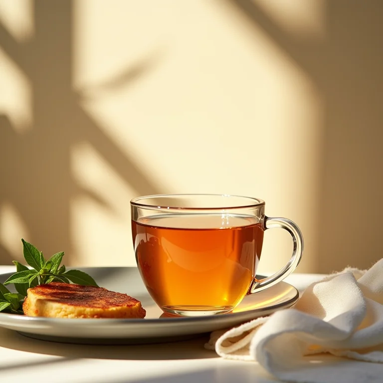 Chá de ervas e prato com refeição leve