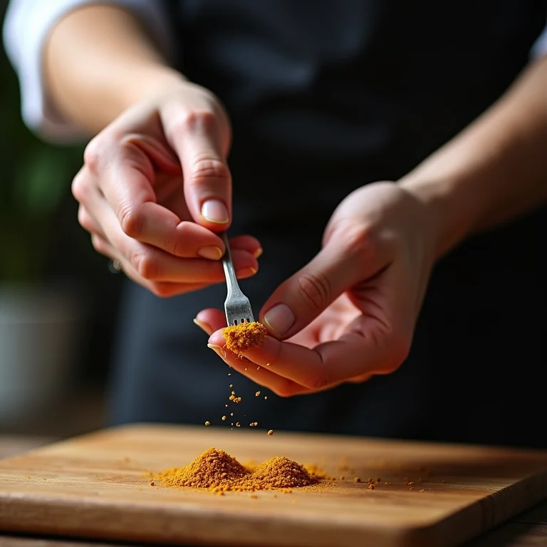 Chef demonstrando técnica de tempero