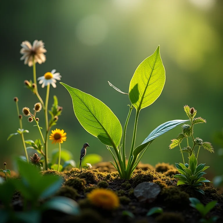 Close-up da biodiversidade em um ecossistema.