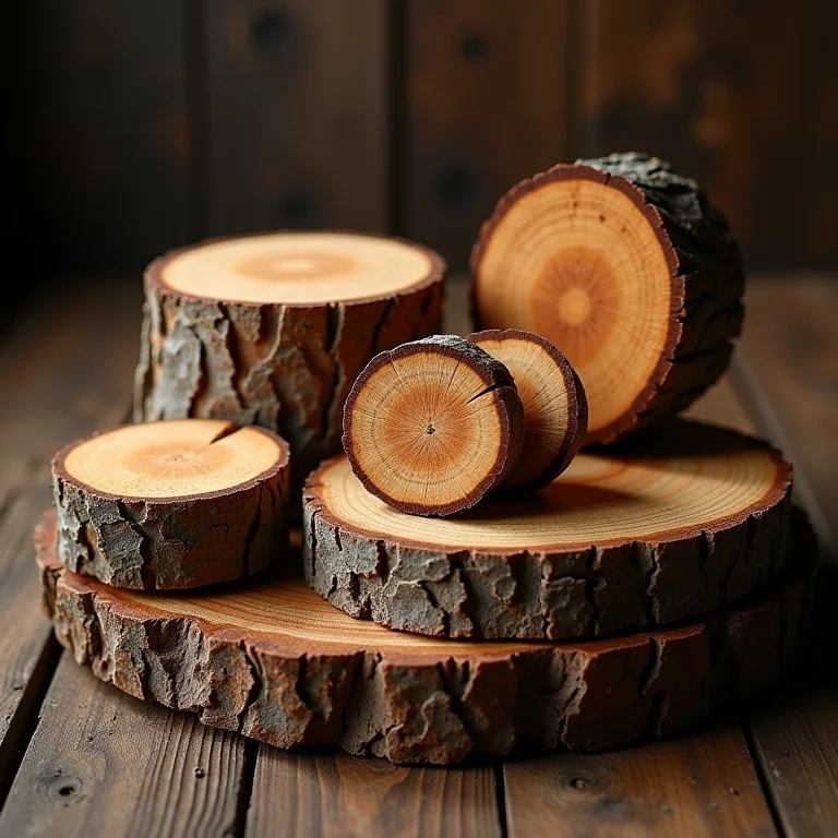 Close-up de diversas cascas de árvores com propriedades medicinais.
