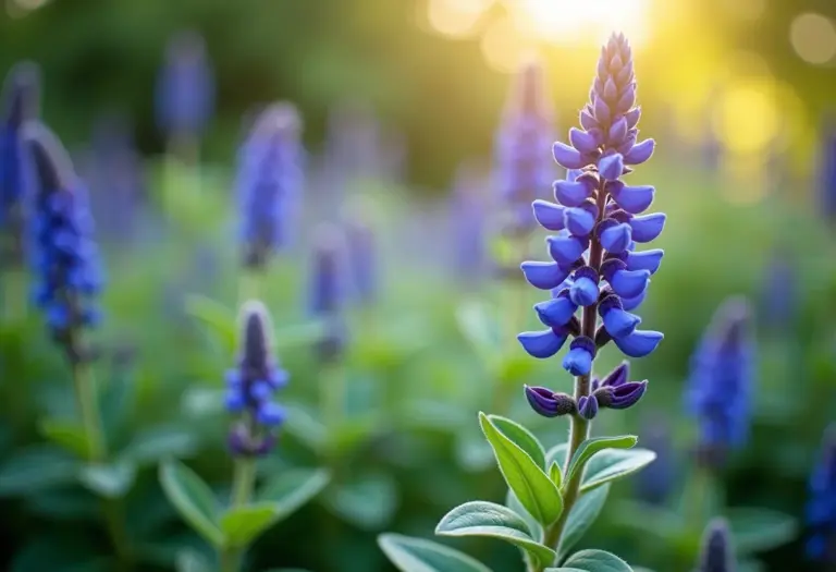 Close-up de uma planta de Sálvia Farinhenta exuberante e saudável.