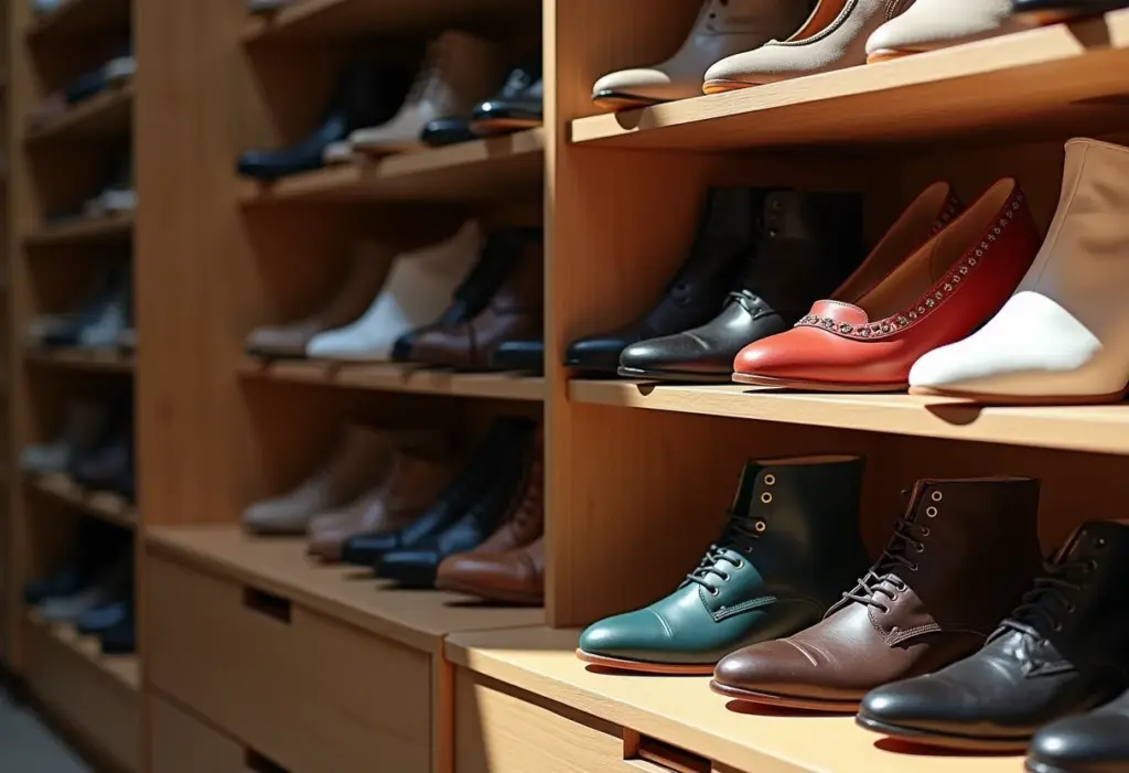 Closet organizado com sapatos diversos