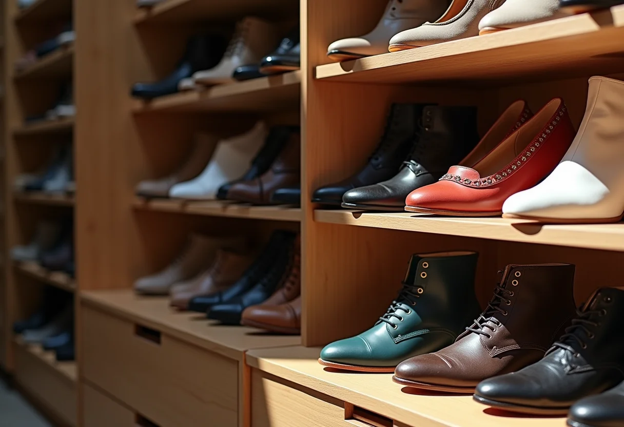 Closet organizado com sapatos diversos