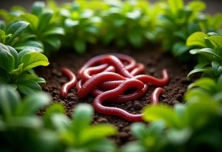 Composteira doméstica com minhocas californianas e plantas viçosas