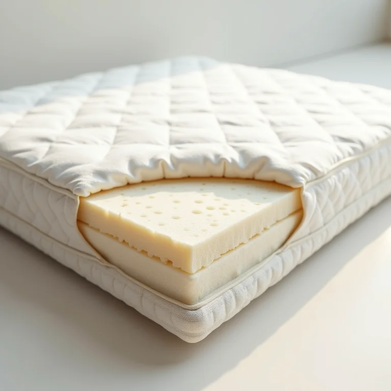 Corte transversal de um colchão de fibra de paineira.