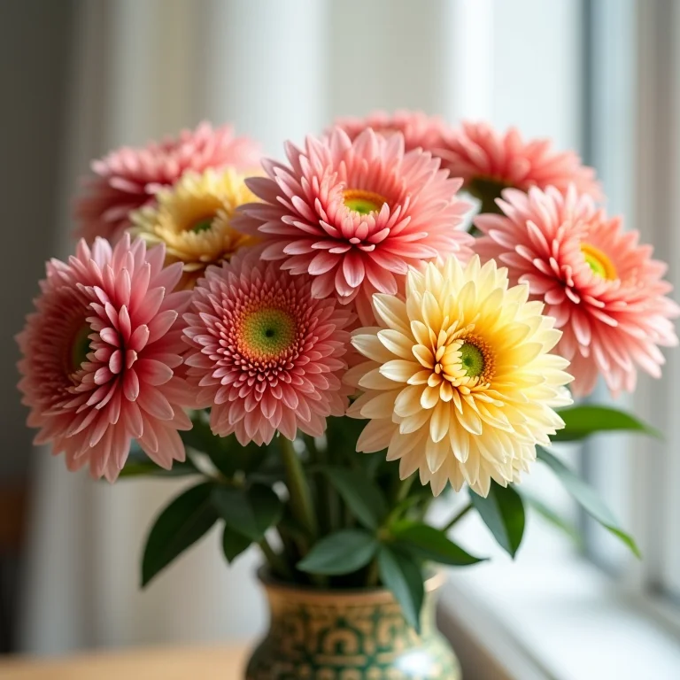 Crisântemos coloridos, símbolo de longevidade e alegria