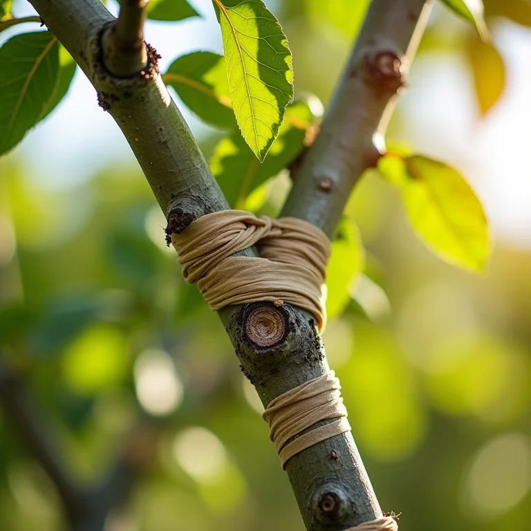 Cuidados pós-enxerto em árvore frutífera: proteção e brotação.