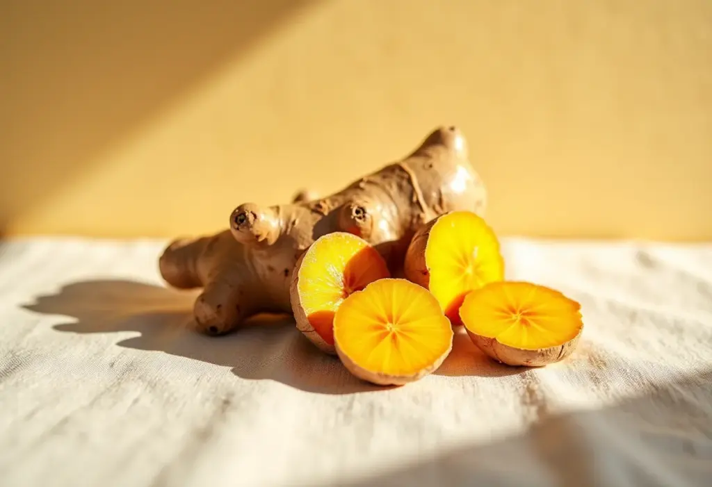 Cúrcuma e gengibre frescos em close-up