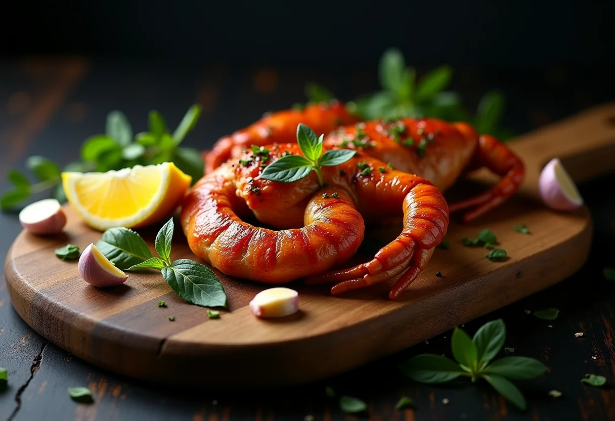 Deliciosas pernas de rã temperadas com ervas finas e limão