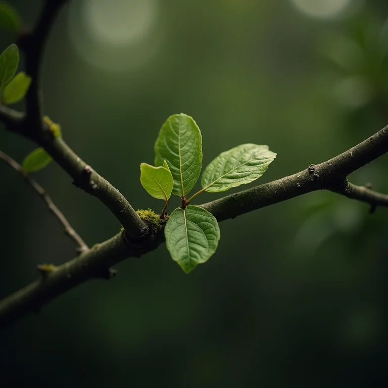 Detalhe da zona de abscisão em um galho de árvore.