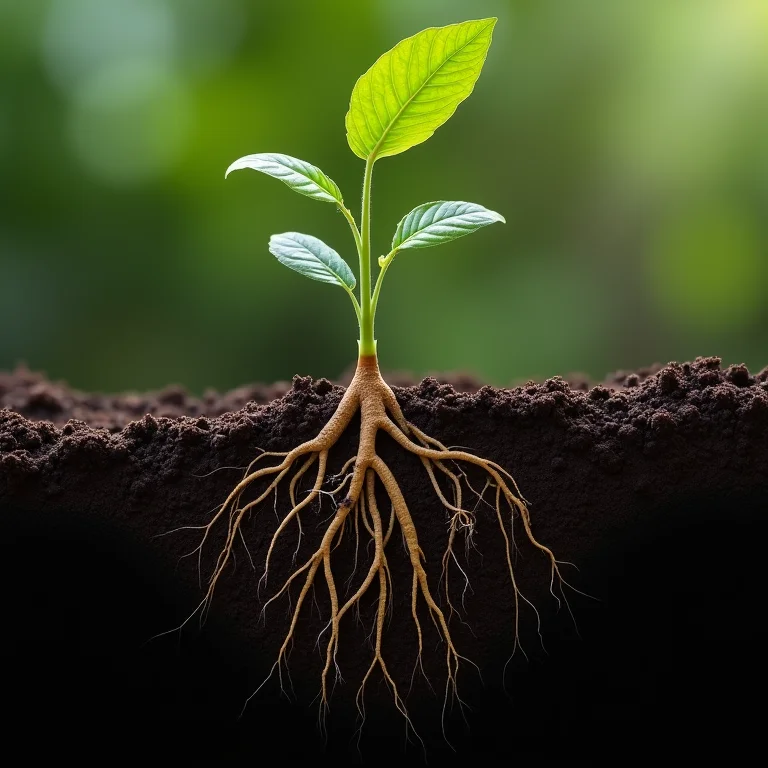 Detalhe de raízes de planta apodrecendo devido a raízes podres.