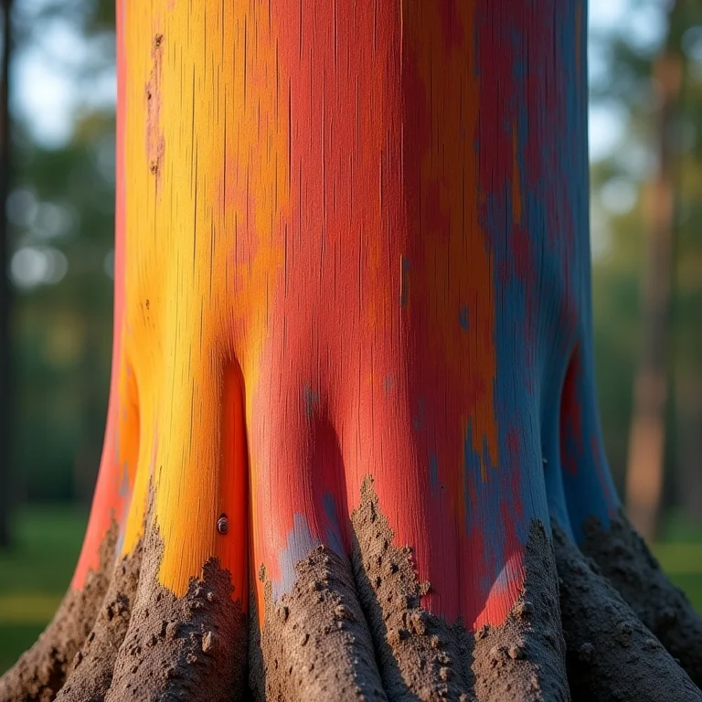 Detalhe do tronco de um eucalipto arco-íris.