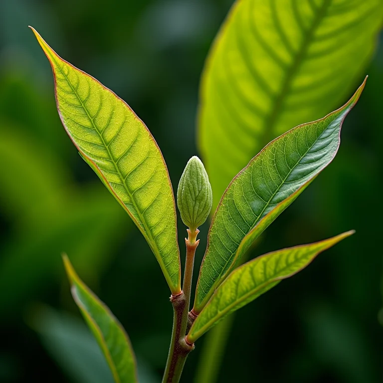 Detalhes comparativos das folhas e sementes de diferentes ingás.