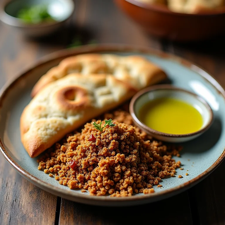 Dukkah com pão sírio e azeite: um clássico irresistível.