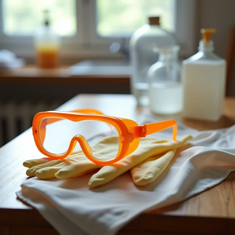 Equipamentos de proteção para fazer sabão de coco caseiro: luvas, óculos de proteção e avental