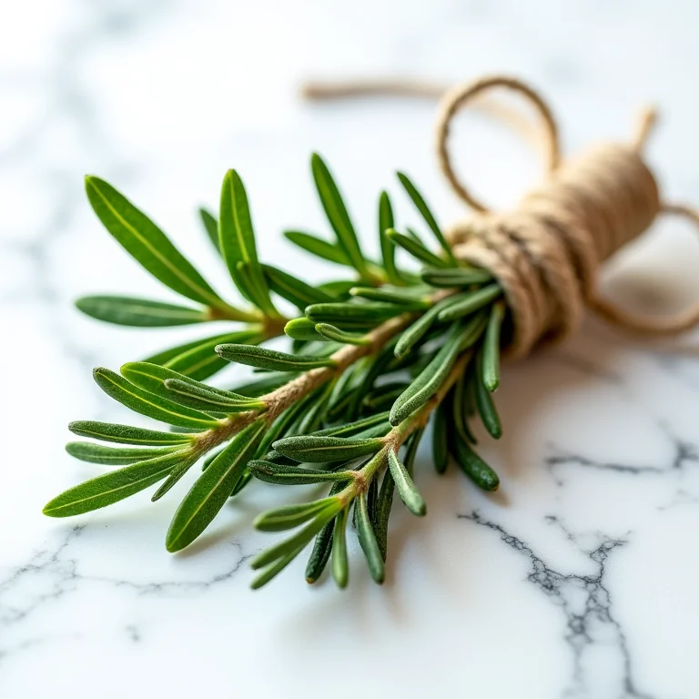 Ervas e especiarias europeias amarradas com barbante.