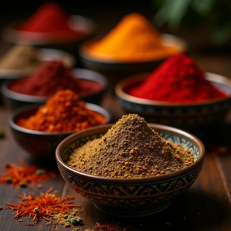 Especiarias do Oriente Médio em bowls decorados.