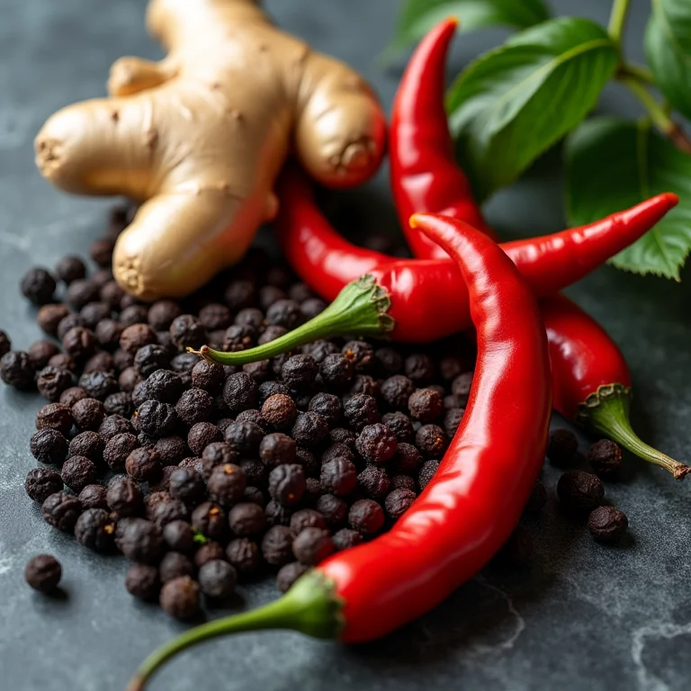 Especiarias picantes: pimenta preta, caiena e gengibre.