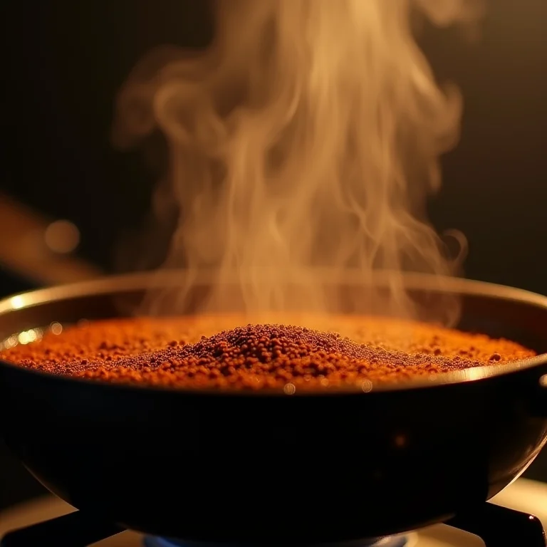 Especiarias sendo torradas para tempero de fajitas