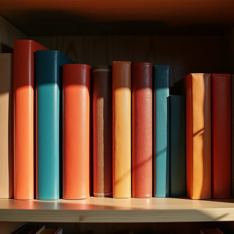 Estante com livros agrupados por cor para harmonia visual