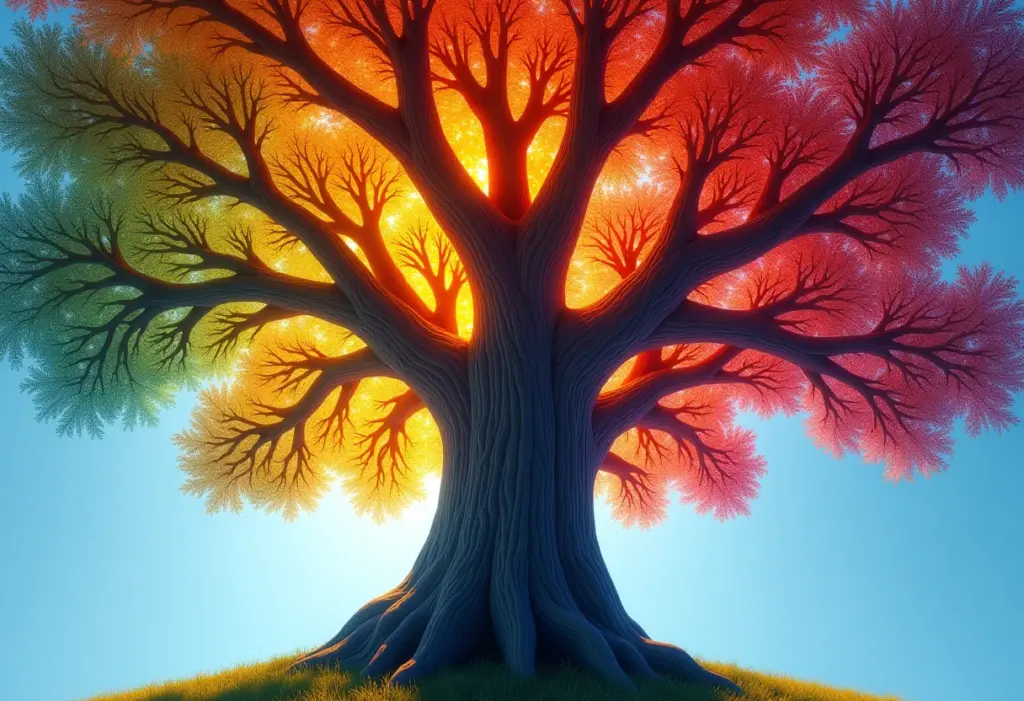 Eucalipto Arco-Íris com casca multicolorida.