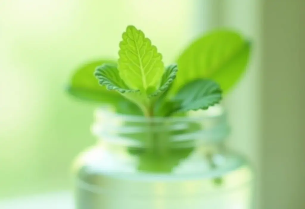 Extrato de menta caseiro em um pote de vidro