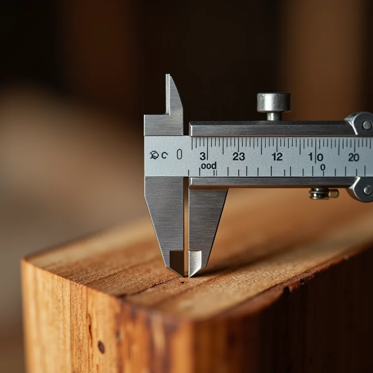 Ferramenta de medição de densidade da madeira em um bloco de madeira.