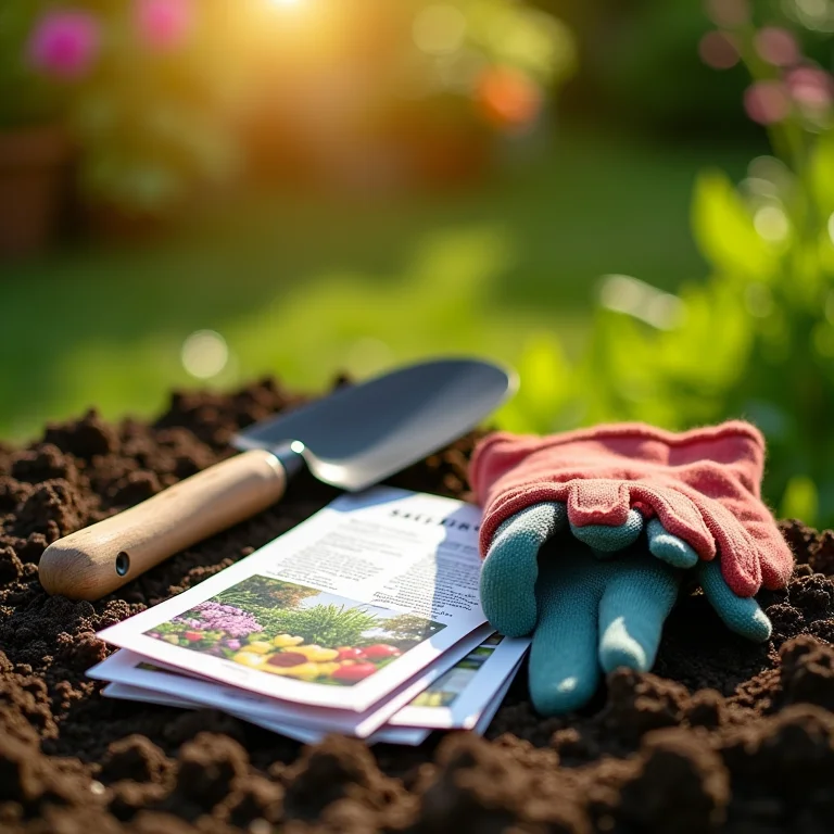 Ferramentas de jardinagem e sementes prontas para o plantio de beterraba.