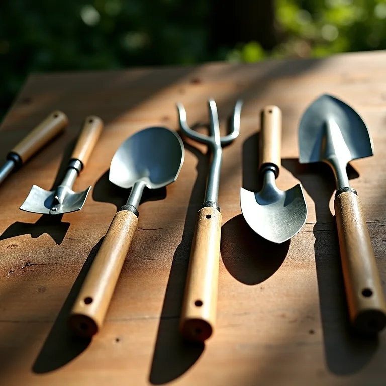 Ferramentas de jardinagem organizadas.