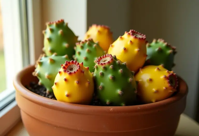 Figos da Índia maduros em pote de barro.