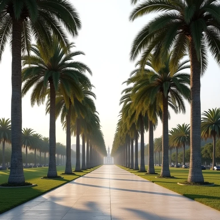 Fileira de Palmeiras-Imperiais adornando uma avenida.