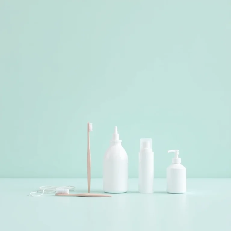 Fio dental, escova de dentes, pasta e enxaguante bucal