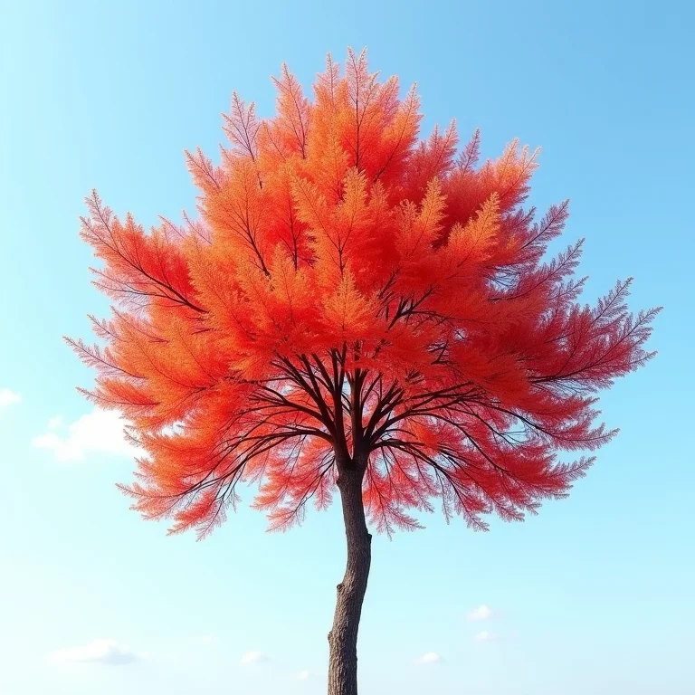 Flamboyant em plena floração com flores vermelho-alaranjadas